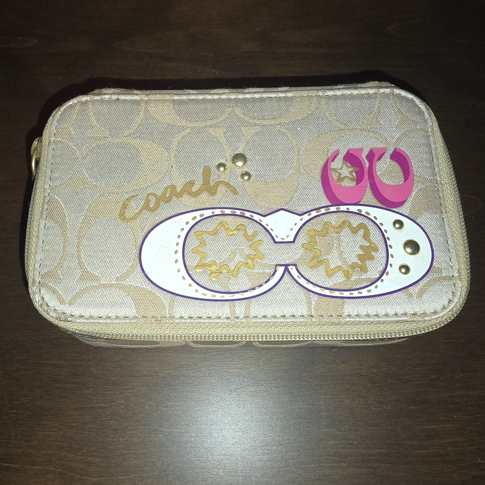 Coach Tan and Pink Jewelry Case with Gold Accents